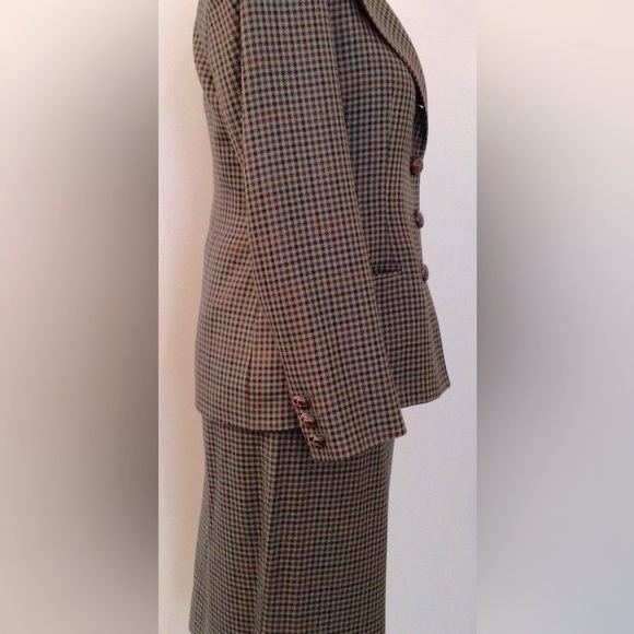 TAILOR-MADE British Plaid Wool Green Multi Skirt-Jacket Suit - Women 4 US - Picture 3 of 5